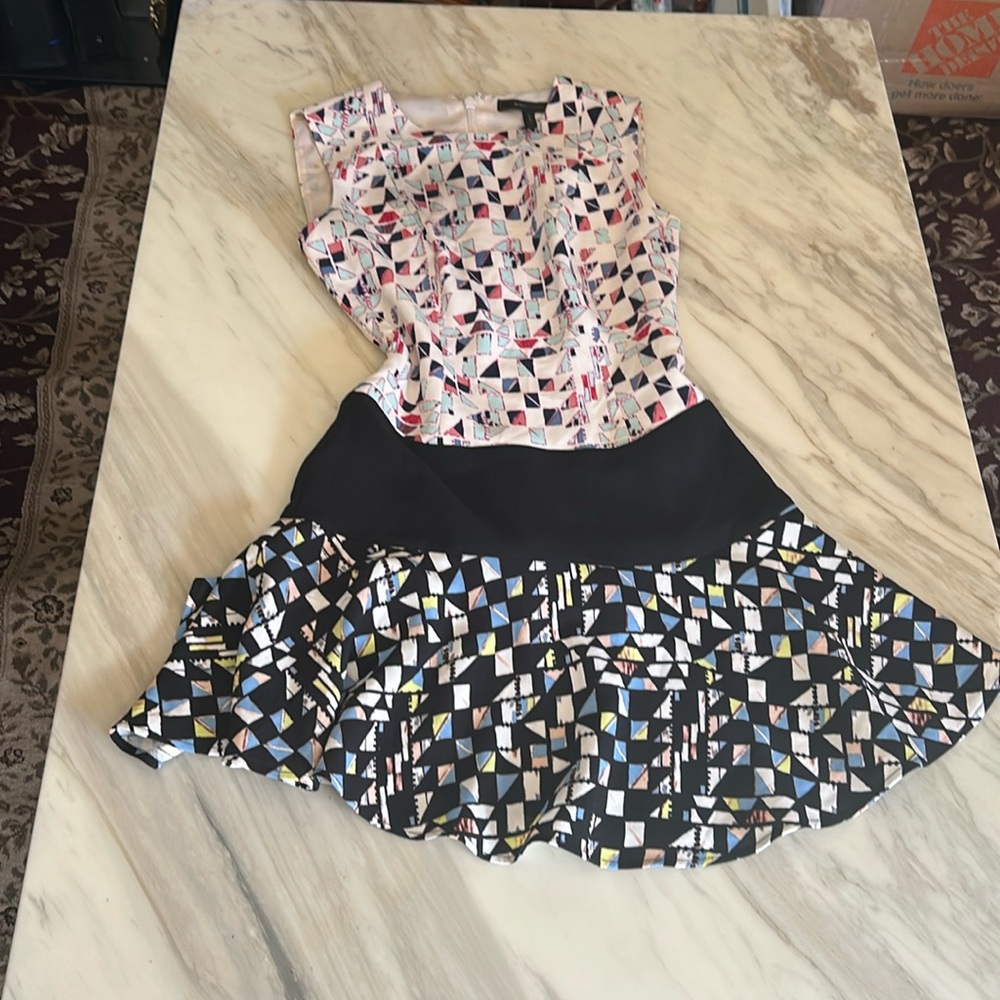 BCBGeneration White and Red Pleated Fitted Casual Dress